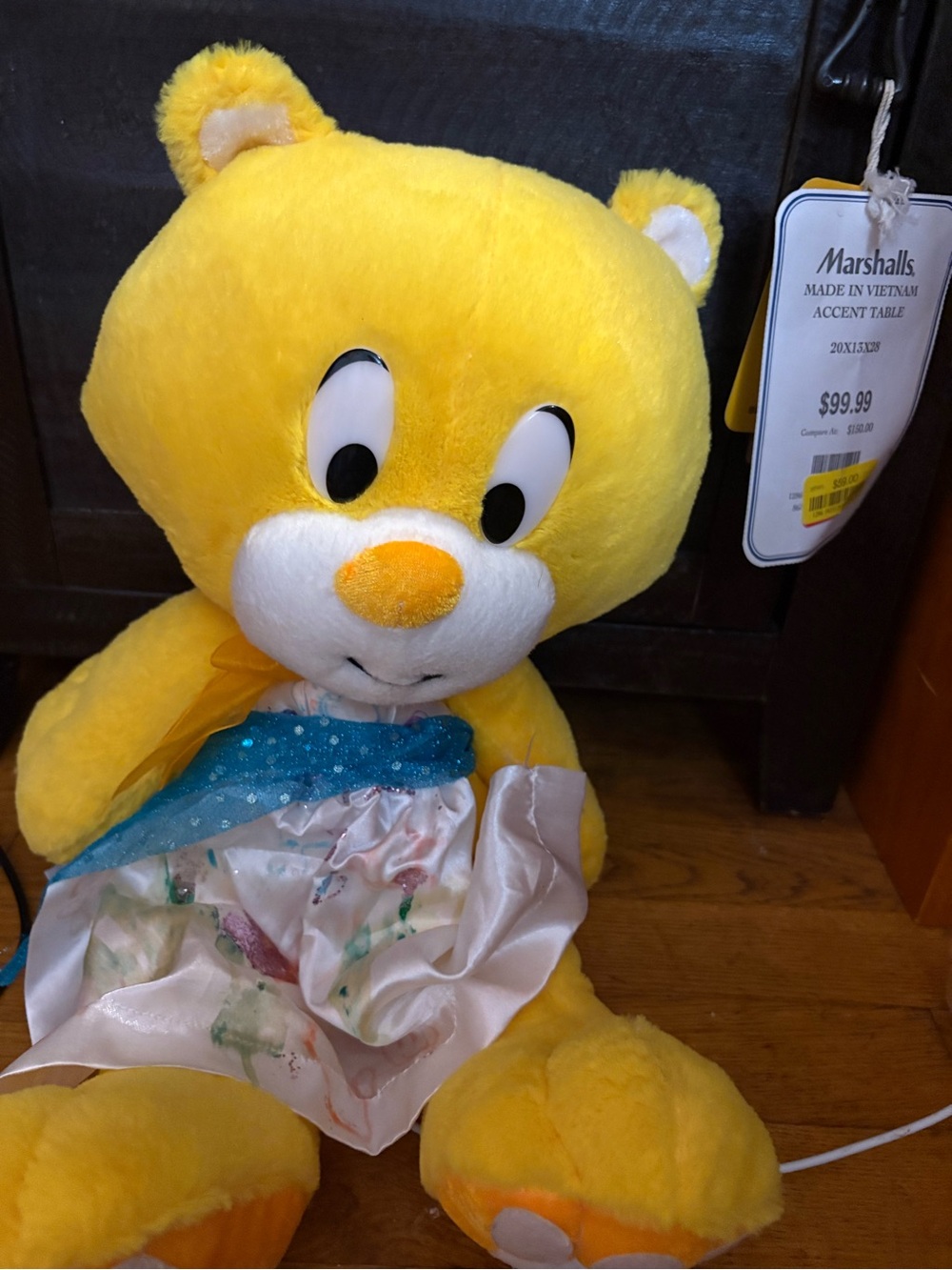 Marshalls Bright Yellow Plush Bear with Blue Scarf